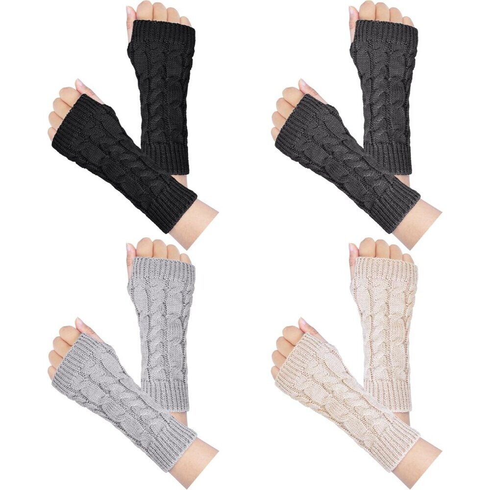 Womens Fingerless Gloves Winter Warm Knit Crochet Thumbhole Arm Warmers